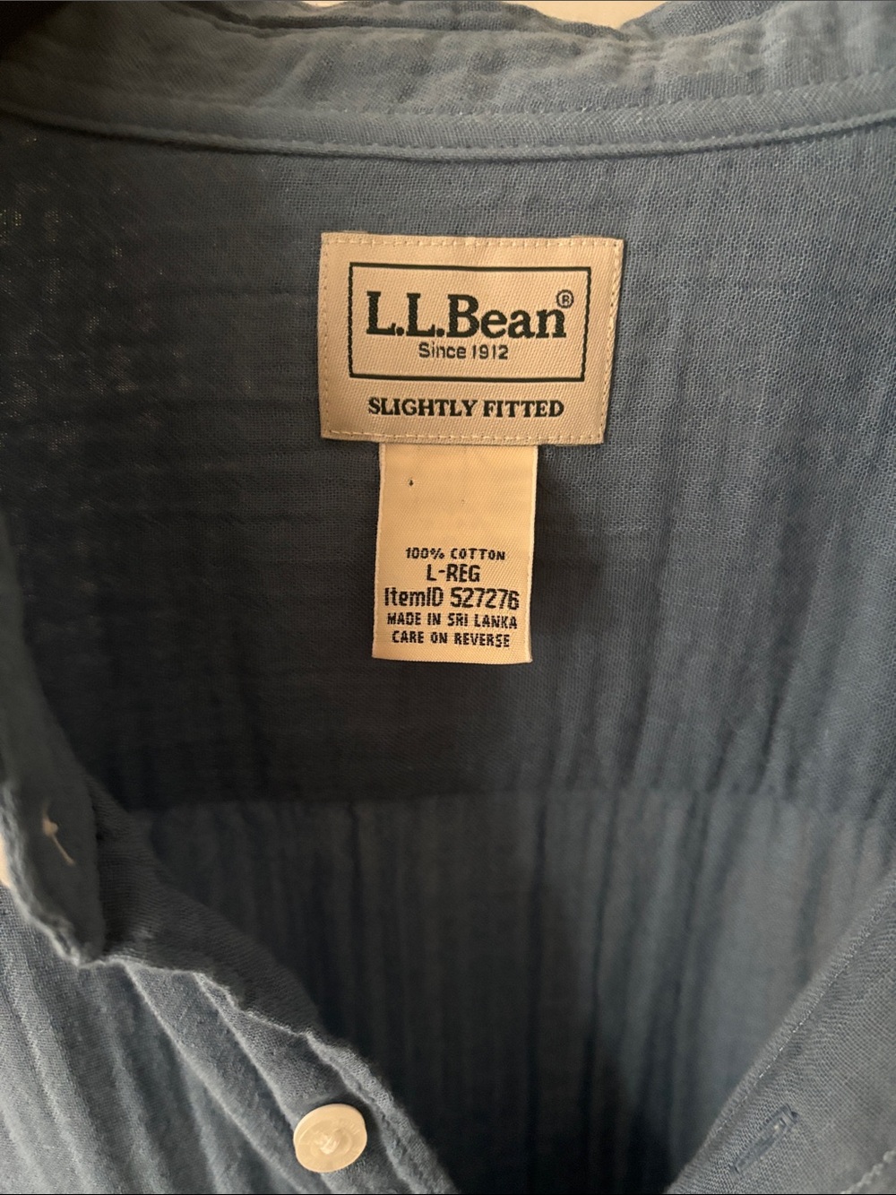 L.L.Bean 100% Cotton Gauze Shirt Blue Long Sleeve Button Front L - Picture 2 of 5